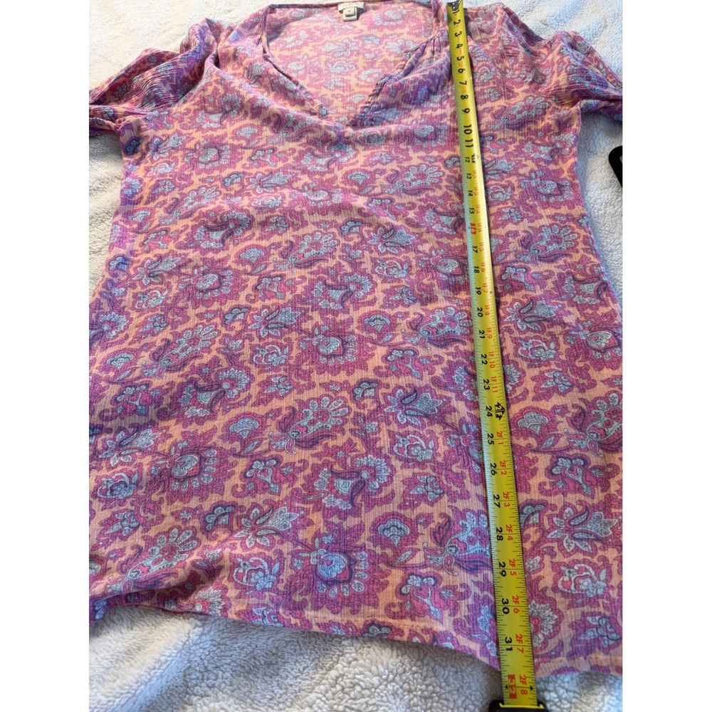 J. Crew Pink Purple Floral Paisley V-Neck Tunic Top 3/4 Sleeve Size M - Picture 4 of 5
